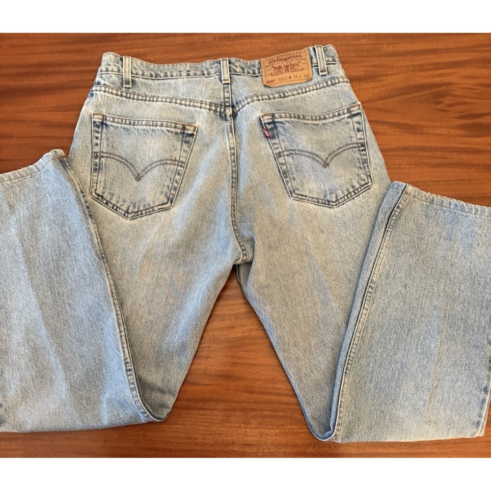 1998 Vintage LEVIS 505 Jeans 34 X 30 Straight Y2K Faded Blue Denim‎ Batman Logo